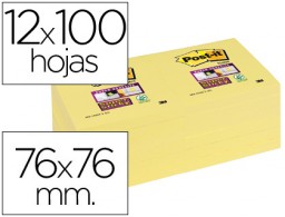 12 blocs 90 notas adhesivas Post-it Super Sticky 76x76 mm. amarillo